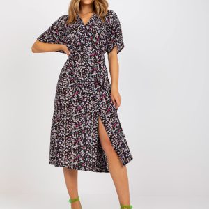 Wholesale Black floral midi dress with slit