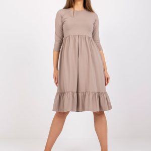 Wholesale Dark beige cotton dress with flounce Surrey RUE PARIS