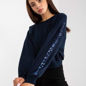 Wholesale Navy blue hoodless sweatshirt with sequins RUE PARIS