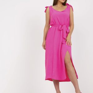 Wholesale Pink casual midi dress with slit RUE PARIS