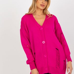 Wholesale Fuchsia oversized cardigan with holes RUE PARIS