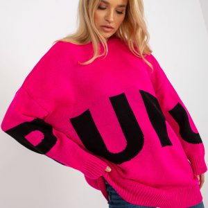 Wholesale Fuchsia long oversize sweater with wool RUE PARIS