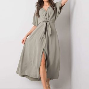 Wholesale Khaki dress with tie Enrica RUE PARIS