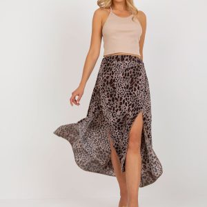 Wholesale Brown and black asymmetrical leopard skirt RUE PARIS