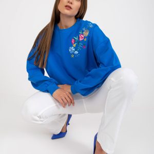 Wholesale Dark blue sweatshirt without hood with embroidery RUE PARIS