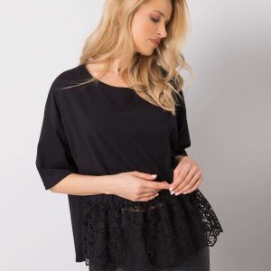 Wholesale Black blouse with lace Ancona RUE PARIS