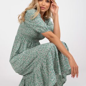 Wholesale Green floral midi dress with short sleeves RUE PARIS