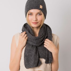 Wholesale Dark gray winter set hat and scarf RUE PARIS