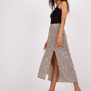 Wholesale Light beige midi skirt with print and slits RUE PARIS