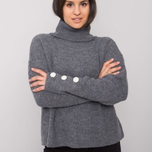 Wholesale Dark grey women's turtleneck sweater Emrie RUE PARIS