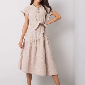 Wholesale Beige dress with prints Nola RUE PARIS