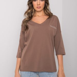 Wholesale Brown cotton casual blouse Sofia RUE PARIS