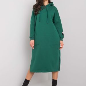 Wholesale Dark green sweatshirt dress with pockets Sheffield RUE PARIS