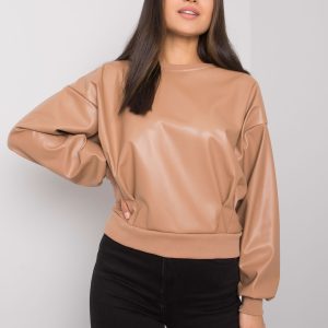 Wholesale Camel sweatshirt with eco-leather insert Ancora RUE PARIS