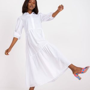 Wholesale White dress with ruffle and collar RUE PARIS