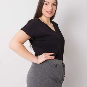 Wholesale Cassie Plus Size Black V-Neck T-Shirt