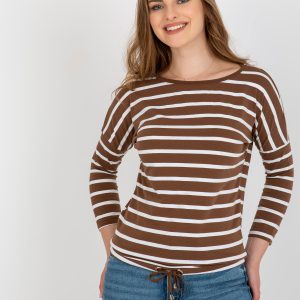 Wholesale Brown and white blouse with 3/4 sleeves BASIC FEEL GOOD