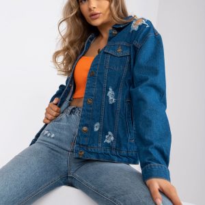 Wholesale Blue denim jacket with holes RUE PARIS