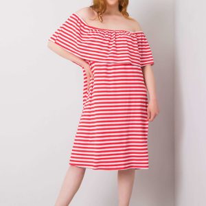 Wholesale Annabel's Coral White Plus Size Striped Dress