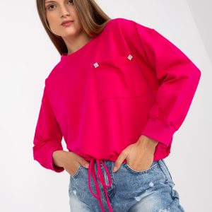 Wholesale Fuchsia short cotton oversize sweatshirt without hood RUE PARIS