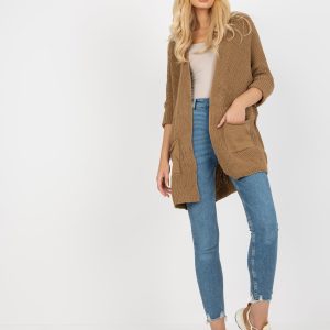 Wholesale Camel 3/4 Sleeve Loose Cardigan RUE PARIS