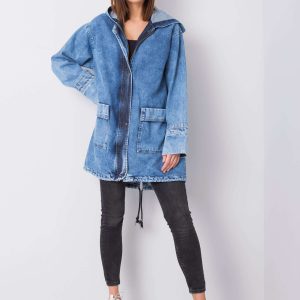 Wholesale Blue denim jacket with hood Ellison RUE PARIS