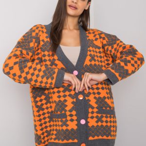 Wholesale Orange-grey button-up jumper Janaya RUE PARIS