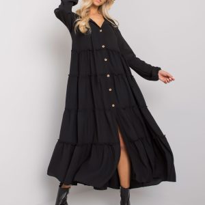 Wholesale Black long dress with ruffle Atrani RUE PARIS