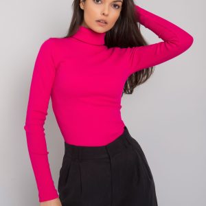 Wholesale Fuchsia ribbed turtleneck blouse Elisee RUE PARIS