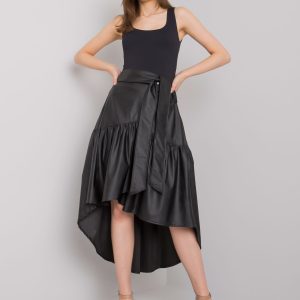 Wholesale Black Montevallo eco-leather asymmetrical skirt