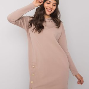 Wholesale Dark beige sweatshirt dress with hood Preston RUE PARIS