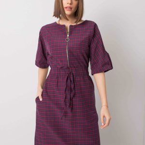 Wholesale Navy blue and red checkered dress Anthea RUE PARIS