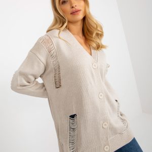 Wholesale Beige oversized cardigan with holes RUE PARIS