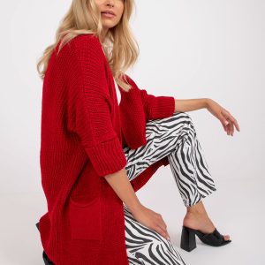 Wholesale Dark red cardigan with pockets RUE PARIS