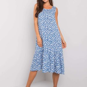 Wholesale Blue patterned dress with ruffle Jermaine RUE PARIS